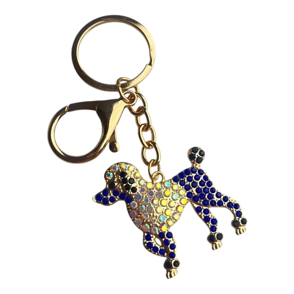 Women's Poodle Dog Key Chain Blue Gold Tone 4